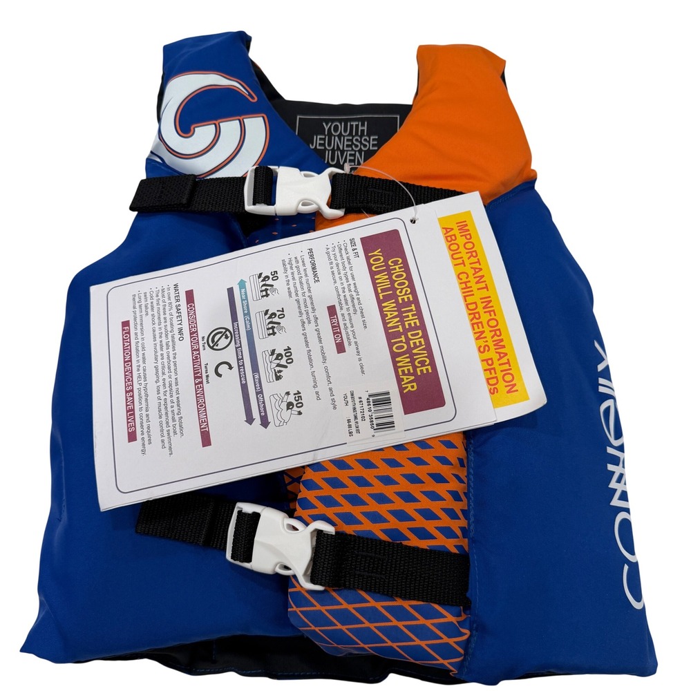 Connelly Youth Life Jacket Blue Orange PFD Vest 55-88 lbs‎ USCG Approved NEW